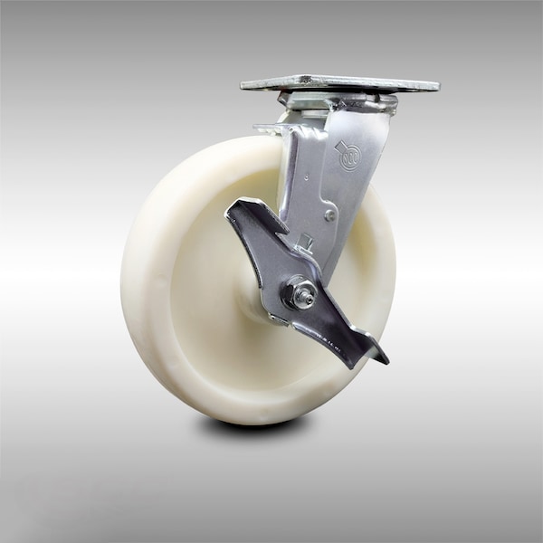 8 Inch Stainless Steel Nylon Swivel Caster with Ball Bearing and Brake SCC